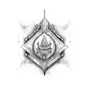 symmetrical longsword with old booksites flying all over tattoo design idea