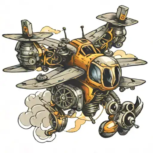 Drone, pistol, parachute tattoo design idea