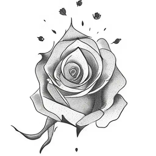a black rose with vibrant red watercolour petals. through the bottom of the stem is the date 14/08/2019. tattoo design idea