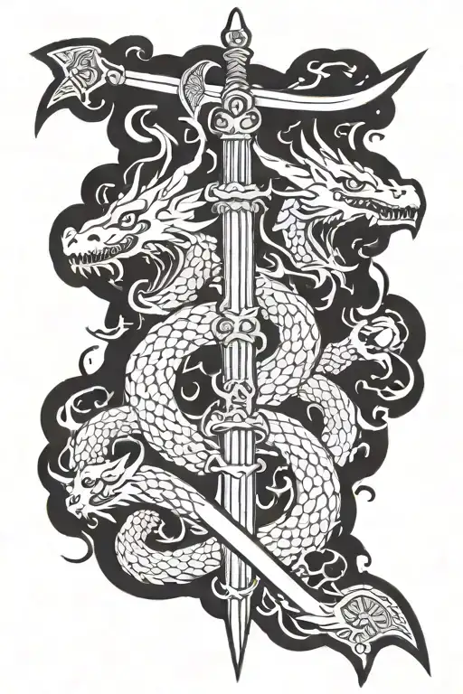 dragons and swords and velaris three stars tattoo design idea
