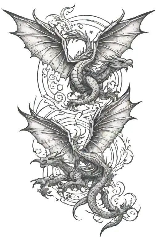 velaris three stars and fourth wing dragons flying tattoo design idea