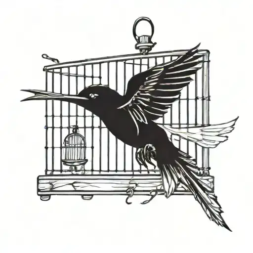 bird flying out of a cage with a key tattoo design idea