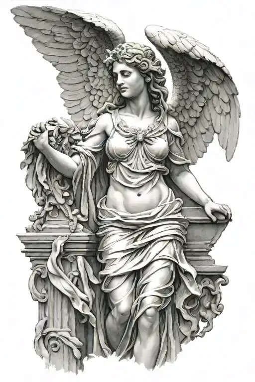 female Greek angel statue full body. tattoo design idea