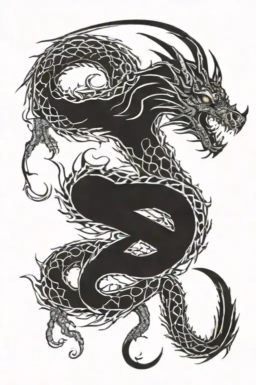 dragon with roman numerals tattoo design idea