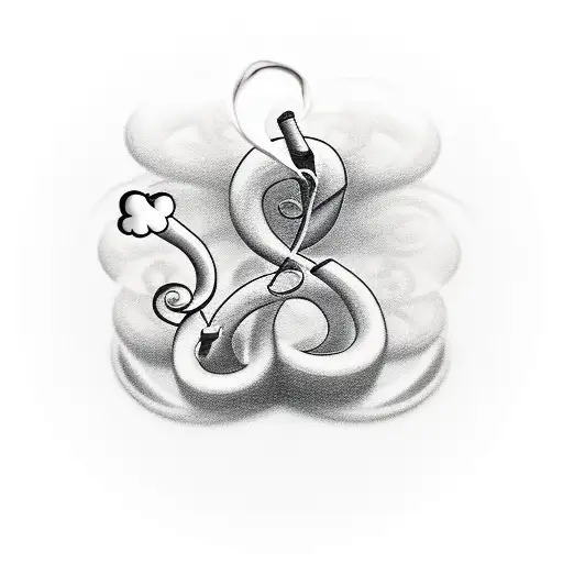 two elepants, a music note, a four leaf clover, smoke,  a marijuana leaf tattoo design idea