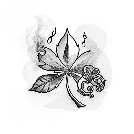 two elepants, a music note, a four leaf clover, smoke,  a marijuana leaf tattoo design idea