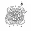 two elepants, a music note, a four leaf clover, smoke,  a marijuana leaf tattoo design idea