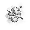 two elepants, a music note, a four leaf clover, smoke,  a marijuana leaf tattoo design idea