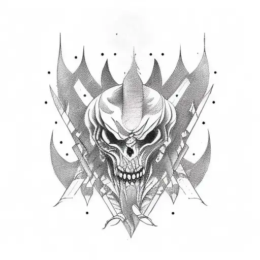 Create a tattoo design with bold, dark lines and intricate details, highlighting the monster's intelligence and power. tattoo design idea