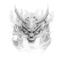 Create a tattoo design with bold, dark lines and intricate details, highlighting the monster's intelligence and power. tattoo design idea