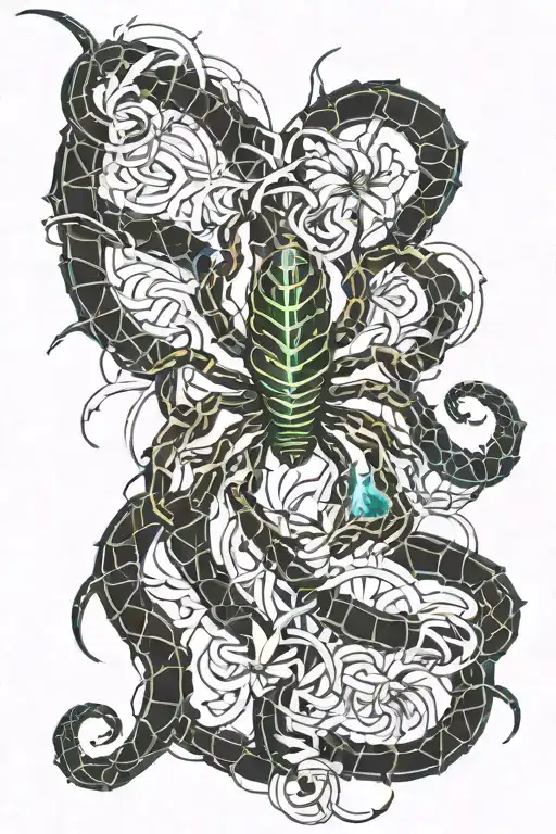 centipede wrapped around a Japanese spider lily flower tattoo design idea