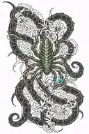 centipede wrapped around a Japanese spider lily flower tattoo design idea