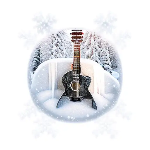 A winter scene with a guitar made of ice tattoo design idea