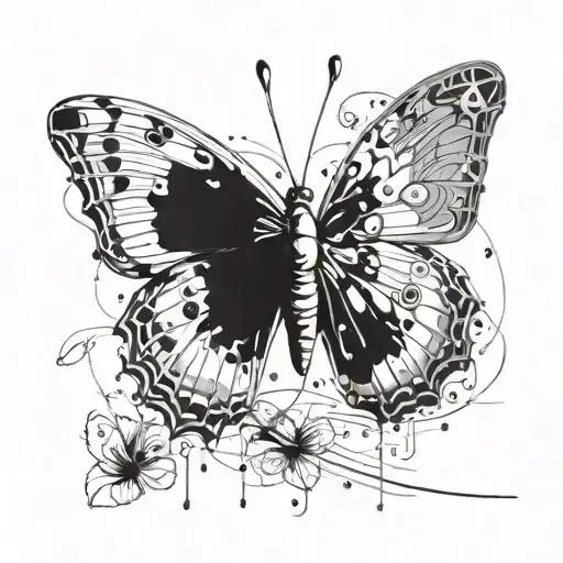 A surrealistic composition of a butterfly made out of various art supplies like paintbrushes, pencils, and palettes tattoo design idea