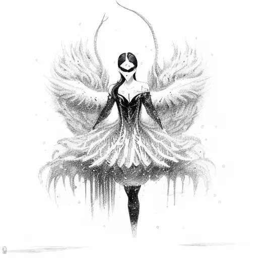 banshee dragging black swan across snow tattoo design idea