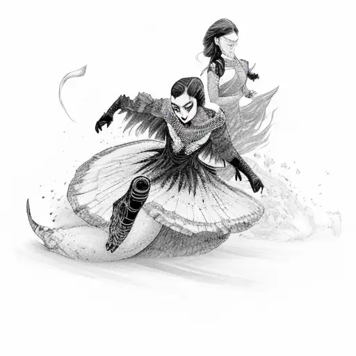 banshee dragging black swan across snow tattoo design idea