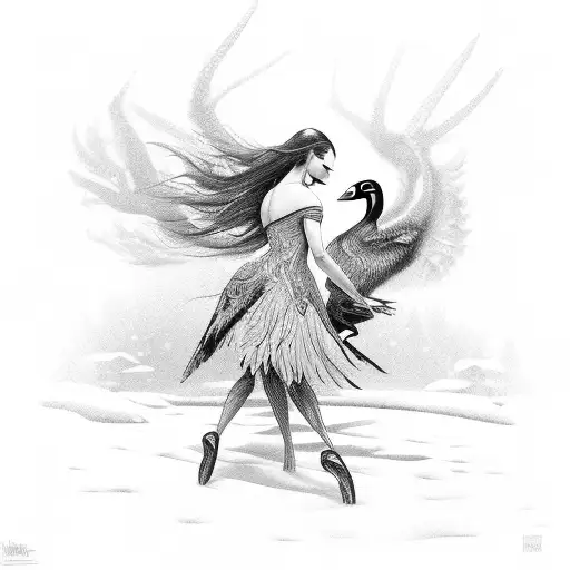 banshee dragging black swan across snow tattoo design idea