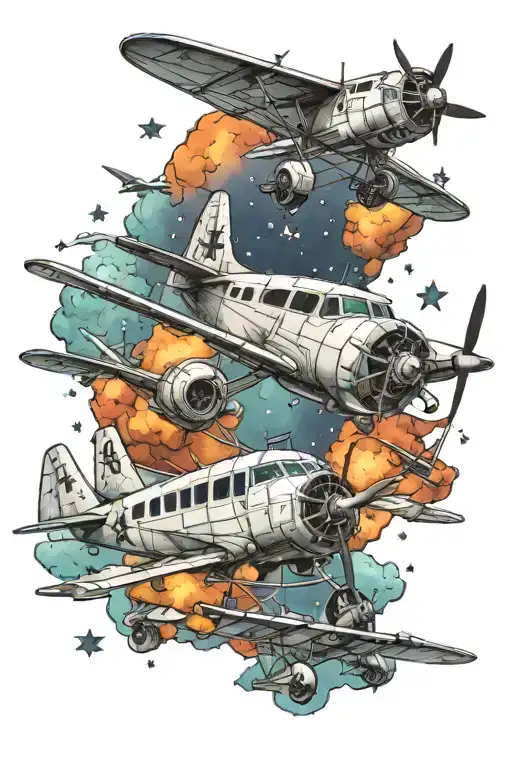 planes, Yankees, the sky filled with stars tattoo design idea