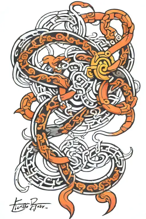 biomechanical tibetan knot tattoo design idea