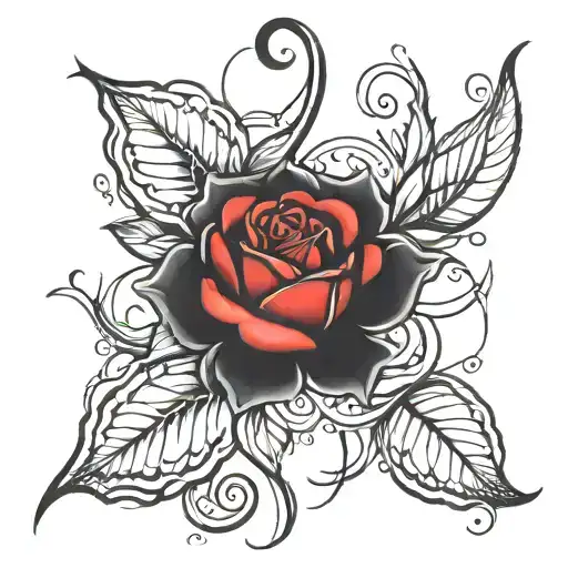 black and red rose intertwined tattoo design idea