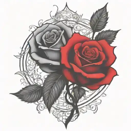 two rose wrapped one black one red  tattoo design idea