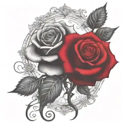 two rose wrapped one black one red  tattoo design idea