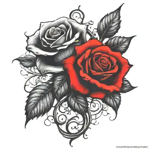 two rose wrapped one black one red  tattoo design idea