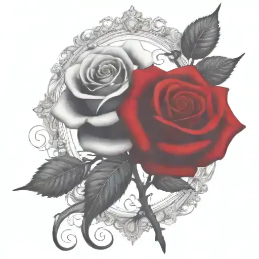 two rose wrapped one black one red circle in background  tattoo design idea