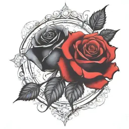 two rose wrapped one black one red  tattoo design idea