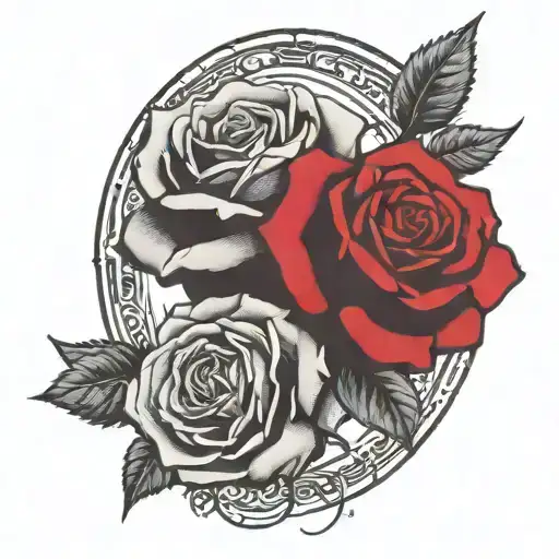 two roses wrapped one black one red, circle in background  tattoo design idea