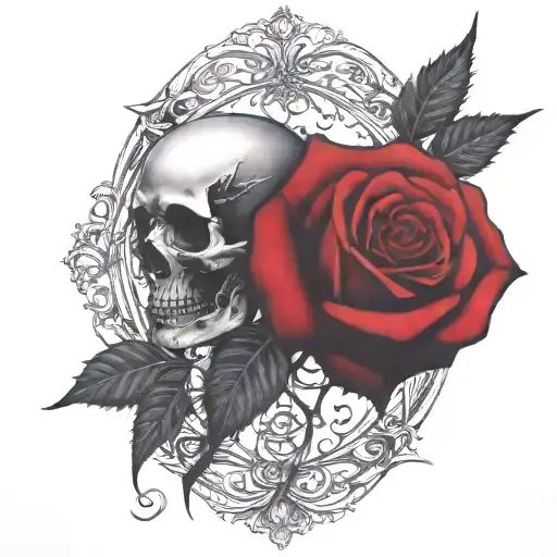 two rose wrapped one black one red circle in background  tattoo design idea