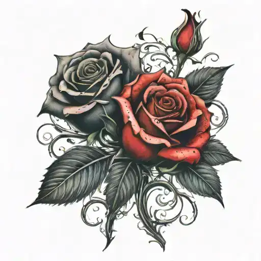 two rose wrapped one black one red  tattoo design idea