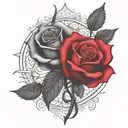 two rose wrapped one black one red  tattoo design idea