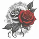 two rose wrapped one black one red circle in background  tattoo design idea