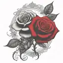 two rose wrapped one black one red circle in background  tattoo design idea