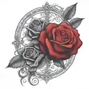 two rose wrapped one black one red circle in background  tattoo design idea