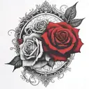 two rose wrapped one black one red circle in background  tattoo design idea