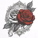 two rose wrapped one black one red circle in background  tattoo design idea