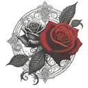 two rose wrapped one black one red circle in background  tattoo design idea