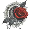 one black rose wrapped with one red rose, circle in background  tattoo design idea