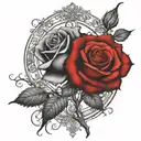 two roses wrapped, one black one red, circle in background  tattoo design idea