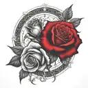 two roses wrapped one black one red, circle in background  tattoo design idea
