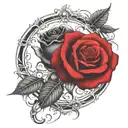 two roses wrapped one black one red, circle in background  tattoo design idea