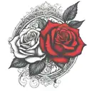 two roses wrapped one black one red, circle in background  tattoo design idea
