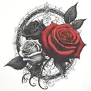 two roses wrapped one black one red, circle in background  tattoo design idea