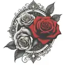 two rose wrapped one black one red circle in background  tattoo design idea