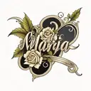 A design where the name "Maria" is written in a calligraphy style with a soft background of roses tattoo design idea