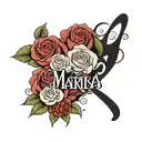 A design where the name "Maria" is written in a calligraphy style with a soft background of roses tattoo design idea