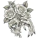 skeletal hand holding roses with text "Till Death Do Us Part" tattoo design idea