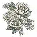 skeletal hand holding roses with text "Till Death Do Us Part" tattoo design idea